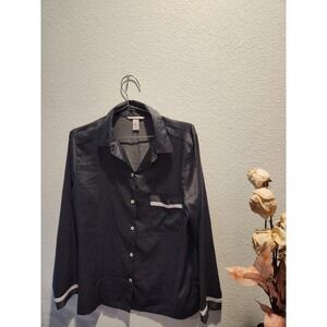 Victoria's Secret Satin Black Polka Dot Pajama Top Size M Medium Button Down